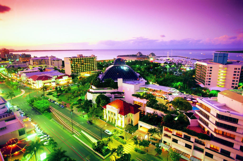 Casino and Hotels at dusk in Cairns